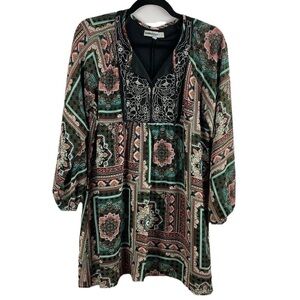 ✨3/$20✨ Bailey Blue Boho Paisley Tunic Dress Embroidered Split Neck Large